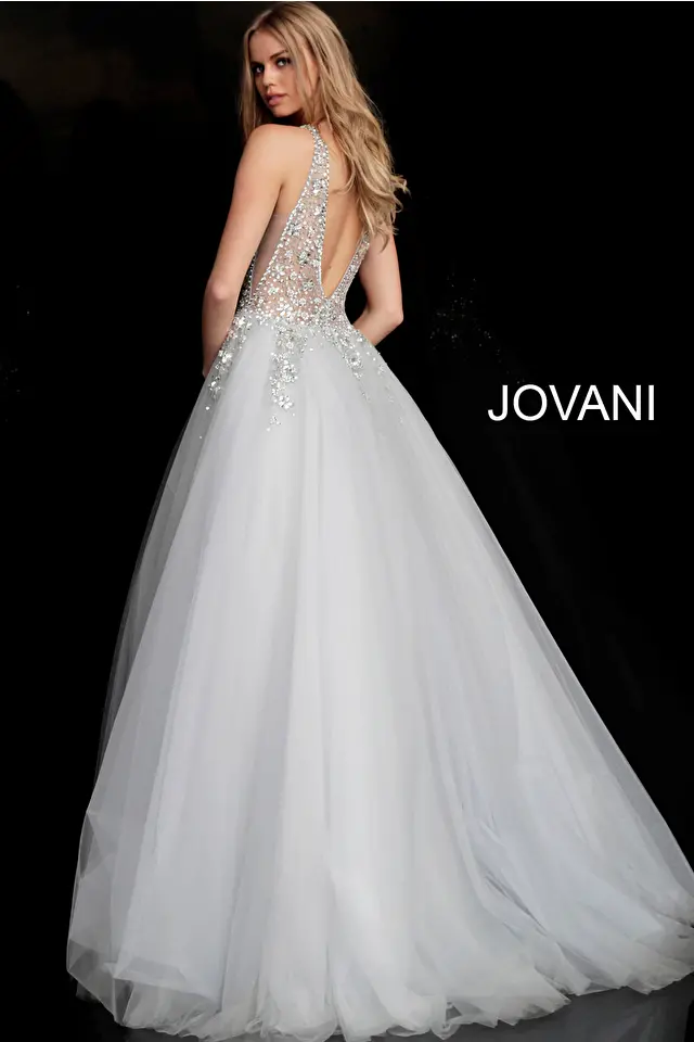 Grey V back prom ballgown Jovani 65379